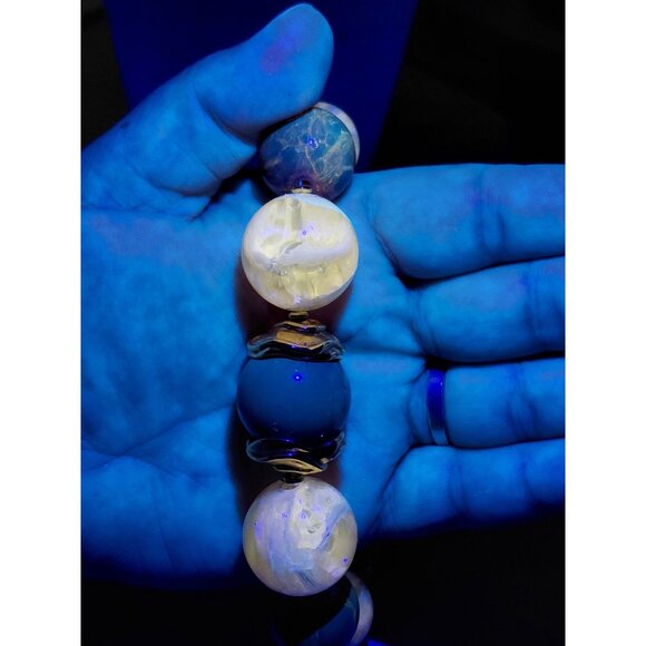 Vtg Chunky Lucite Amber Citrine Beaded Necklace With Gold-Tone Accents 17" - Picture 4 of 8